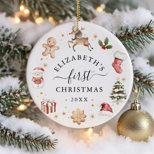 Décoration En Céramique Couronne aquarelle pour le premier Noël de bébé