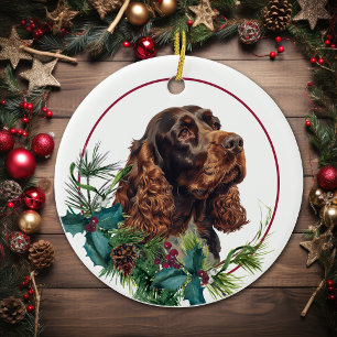 Décoration En Céramique Couronne de baies Evergreen Cocker Spaniel au Choc