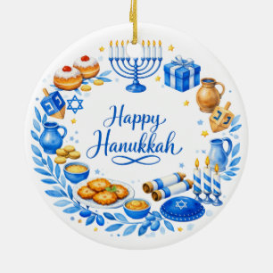 Décoration En Céramique Couronne de Joyeux Hanukkah texte personnalisé