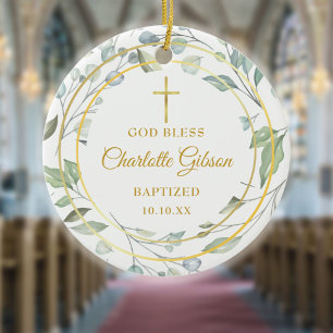 Décoration En Céramique Couronne de laurier personnalisée Or Baptême garço