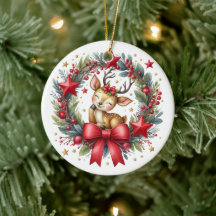 Couronne de Noël cerf personnalisée mignonne