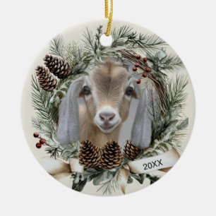 Décoration En Céramique Couronne de Noël de chèvre nubienne