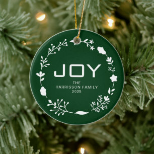 Décoration En Céramique Couronne de Noël florale Joy avec nom de famille P