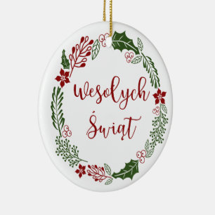 Décoration En Céramique Couronne polonaise de Noël, Wesołych świąt