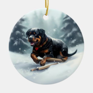 Décoration En Céramique Coussin décoratif Rottweiler Noël neige hiver