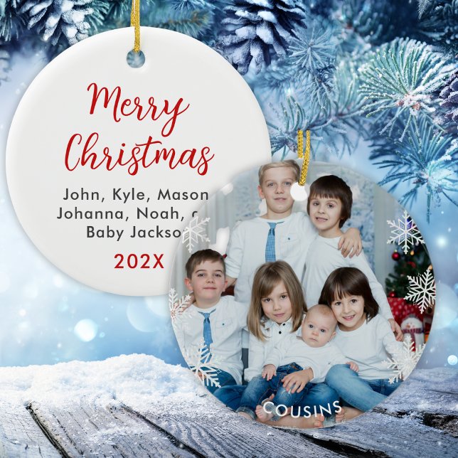 Décoration En Céramique Coussins personnalisés Noël photo (Custom Cousins Photo Christmas Ceramic Ornament
)