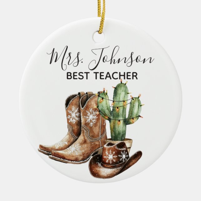 Décoration En Céramique Cowboy Cactus Meilleur cadeau d'enseignant (Devant)
