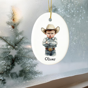 Décoration En Céramique Cowboy Grumpy personnalisé en tenue Denim