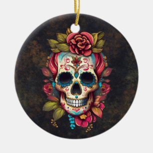 Décoration En Céramique Crâne à sucre Dia de los Muertos
