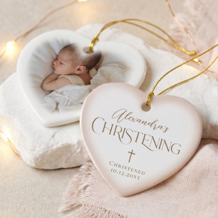 Décoration En Céramique Croix de baptême pour bébé fille Cœur rose Photo