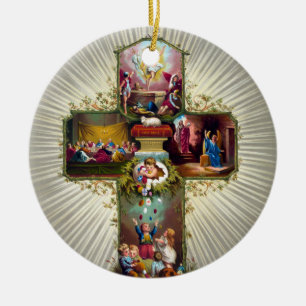 Décoration En Céramique Croix de Pâques vintage Gîtes religieux Or