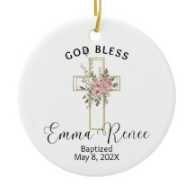Croix florale Élégante Baptême personnalisée fille