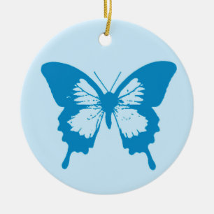 Décoration En Céramique Croquis de papillon, bleu cérusé et bleu ciel