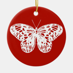 Décoration En Céramique Croquis papillon, rouge et blanc foncé