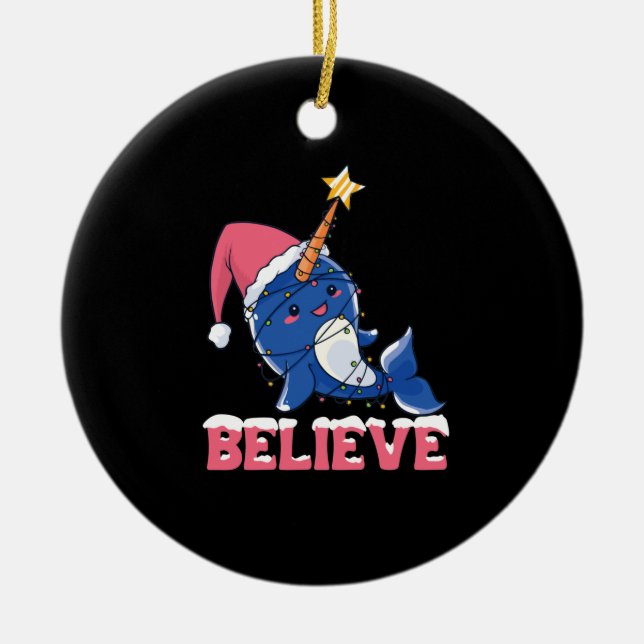 Décoration En Céramique Croyez Narwhal Noël Fée Lumières (Devant)