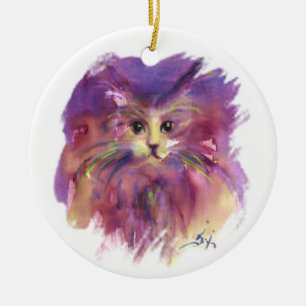 DÉCORATION EN CÉRAMIQUE CUISINE POURPUE, PORTRAIT DE CAT DE CUISINE