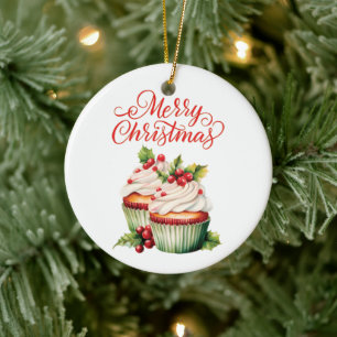 Décoration En Céramique Cupcake de Noël Holly Berry