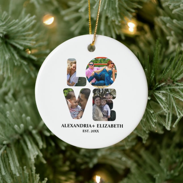 Décoration En Céramique Custom modern love 4 photo collage pour couples (Arbre)