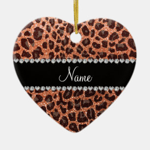 Décoration En Céramique Custom name pastel orange glitter leopard print