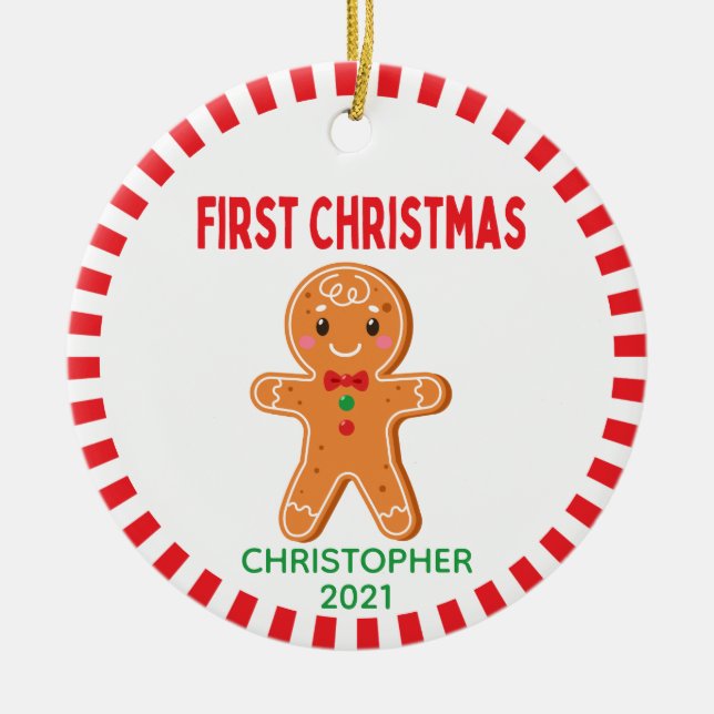 Décoration En Céramique Cute Baby Gingerbread Boy Photo First Christmas (Devant)