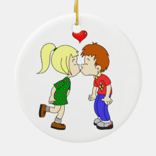 Décoration En Céramique Cute boy girl kiss cartoon