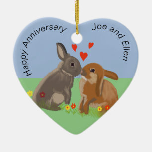 Décoration En Céramique Cute Bunnies Baiser Anniversaire Coeur