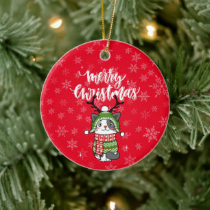 Décoration En Céramique Cute Chat Noël Stocking fourchettes Galore