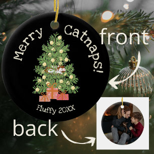 Décoration En Céramique Cute Chat sur Chistmas Tree Joyeux Catnaps! Black