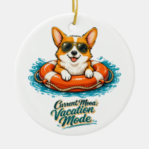 Décoration En Céramique Cute Corgi "Vacation Mode" Summer Design