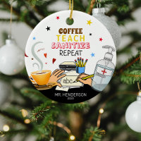 Cute Covid Café Apprendre Sanitize enseignant Noël