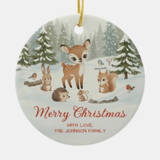 Décoration En Céramique Cute Deer and Woodland Animals Merry Christmas