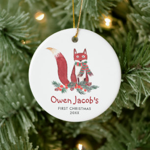 Décoration En Céramique Cute Forest Fox Personnalisé Baby's 1st Christmas