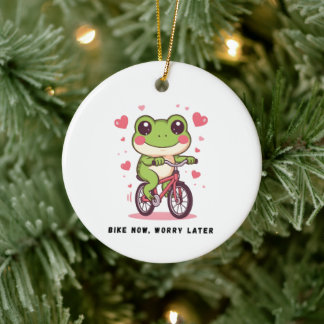 Décoration En Céramique Cute Frog Riding Bicycle | Funny Frog Lover Gift