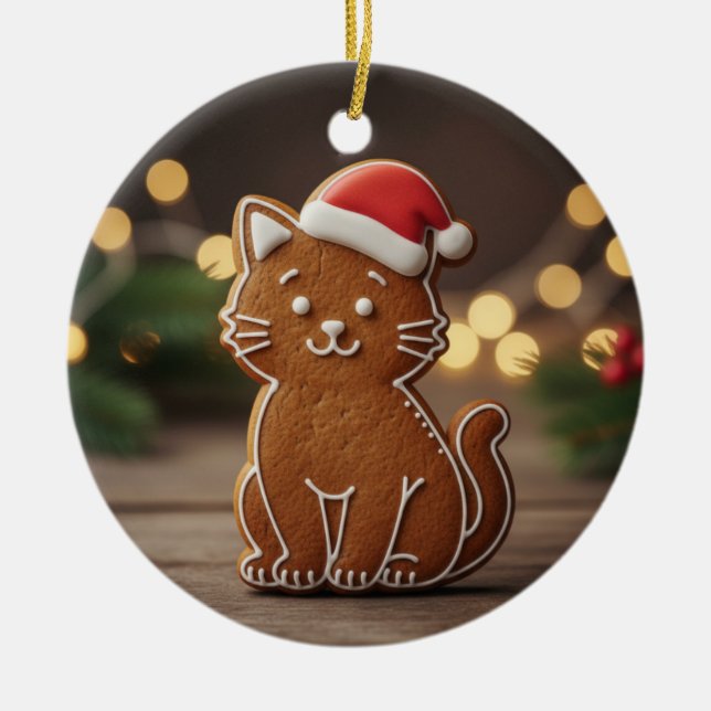 Décoration En Céramique Cute Gingerbread Cat Cookie Christmas  (Devant)
