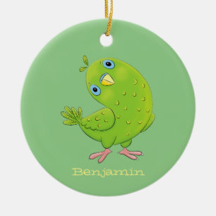 Décoration En Céramique Cute green curious parakeet cartoon illustration