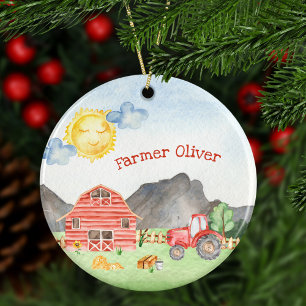 Décoration En Céramique Cute Little Kids Farmer avec prénom Noël