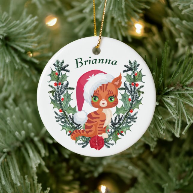 Décoration En Céramique Cute Orange Tabby Kitten couronne de Noël (Arbre)