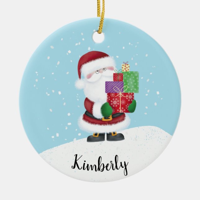 Décoration En Céramique Cute Père Noël avec nom (Devant)
