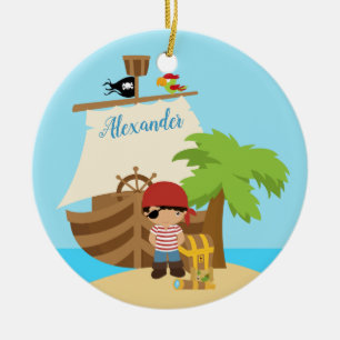 Décoration En Céramique Cute Pirate Boy & A Big Ship Custom Name