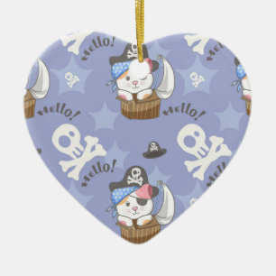 Décoration En Céramique Cute Pirate Kitten Motif