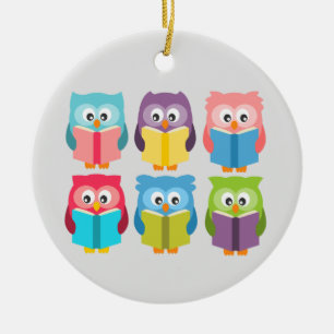 Décoration En Céramique Cute reading owls