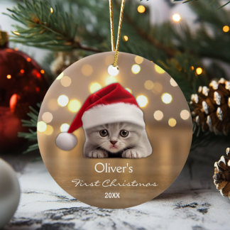 Décoration En Céramique Cute Shorthair Chat Santa Hat Paw Or Personnalisé