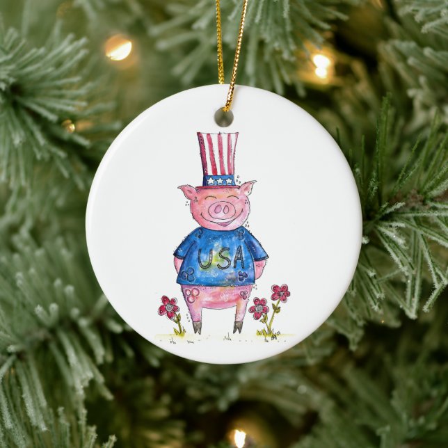Décoration En Céramique Cute Whimsical Patriotic Cochon (Arbre)