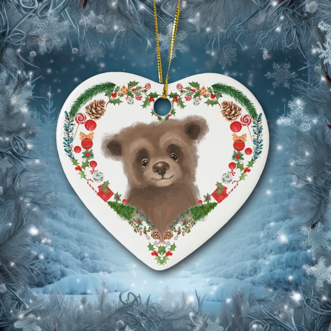 Décoration En Céramique Cute Woodland Ours Coeur Vacances Wreath (Créateur téléchargé)