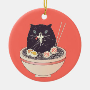 Décoration En Céramique Cuvette de ramen et de chat noir