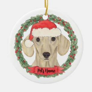 Décoration En Céramique Dachshund à crème lisse personnalisée