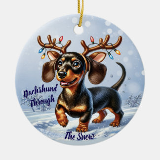 Décoration En Céramique Dachshund à travers la neige
