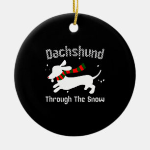 Décoration En Céramique Dachshund À Travers Le Chandail De Noël Laide Neig
