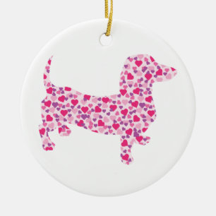 Décoration En Céramique Dachshund aux Coeurs roses