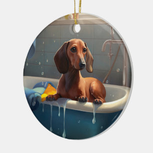 Décoration En Céramique Dachshund Bathtime Fun